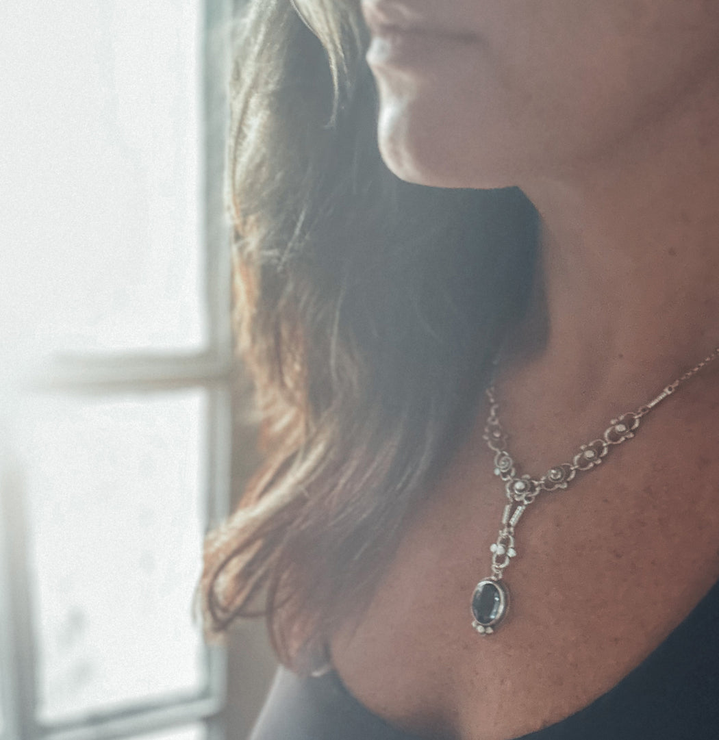 Autumn Lace Necklace- London Blue Topaz