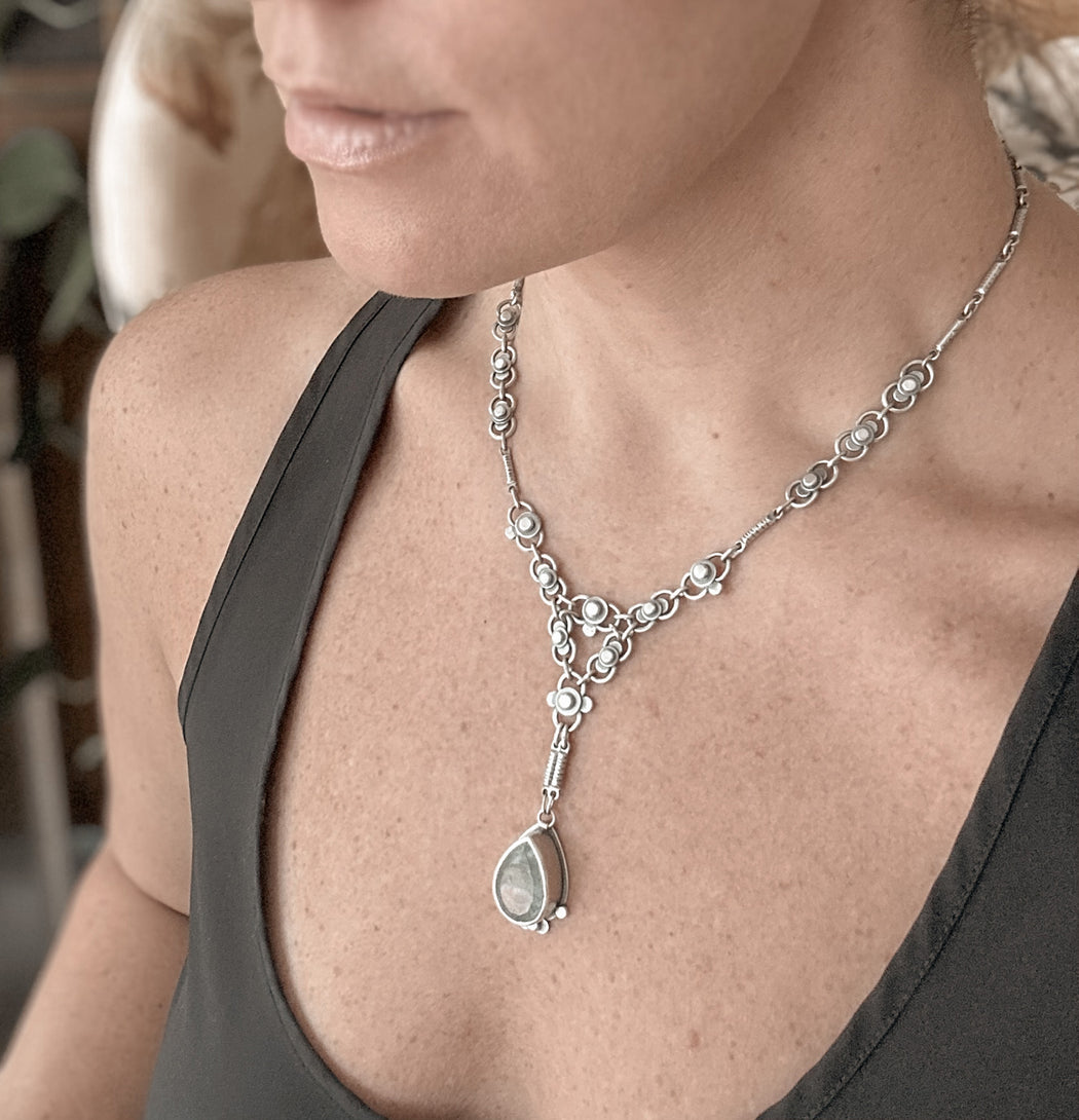 Autumn Lace Necklace- Petite Aquamarine