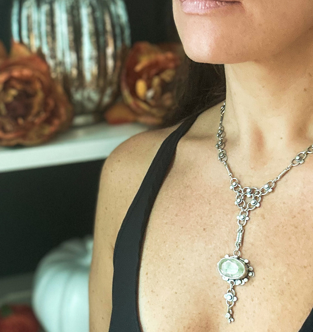 Autumn Lace Necklace- Moss Aquamarine